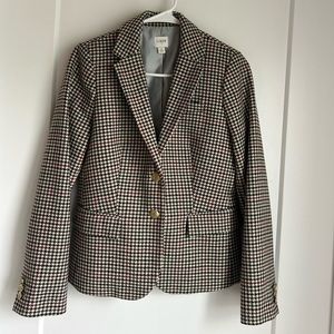 J Crew wool-blend schoolboy blazer in Camel  Multi Houndstooth, size 4, EUC